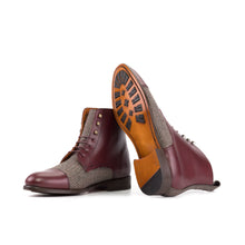 Load image into Gallery viewer, Burgundy Calf &amp; Tweed Fabric Cap Toe Boots
