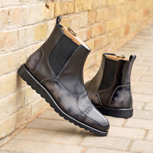 Load image into Gallery viewer, Black Calf &amp; Grey Patina Chelsea Chunky Boots
