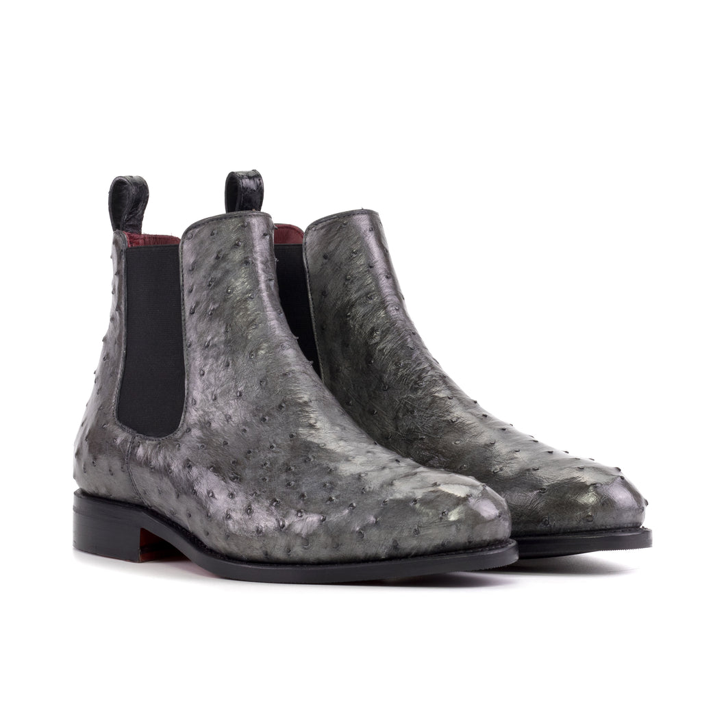 Grey Ostrich Chelsea Boots