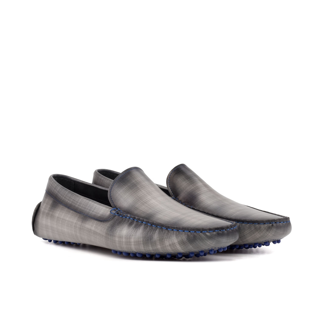 Grey Patina Plain Driving Loafers