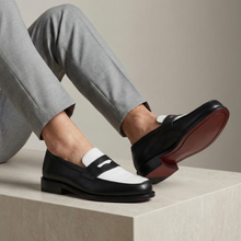 Load image into Gallery viewer, Black &amp; White Two-Tone Penny Loafers
