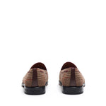 Back view of the loafers, displaying the fine stitching detail and contrast between the tweed and the dark sole.