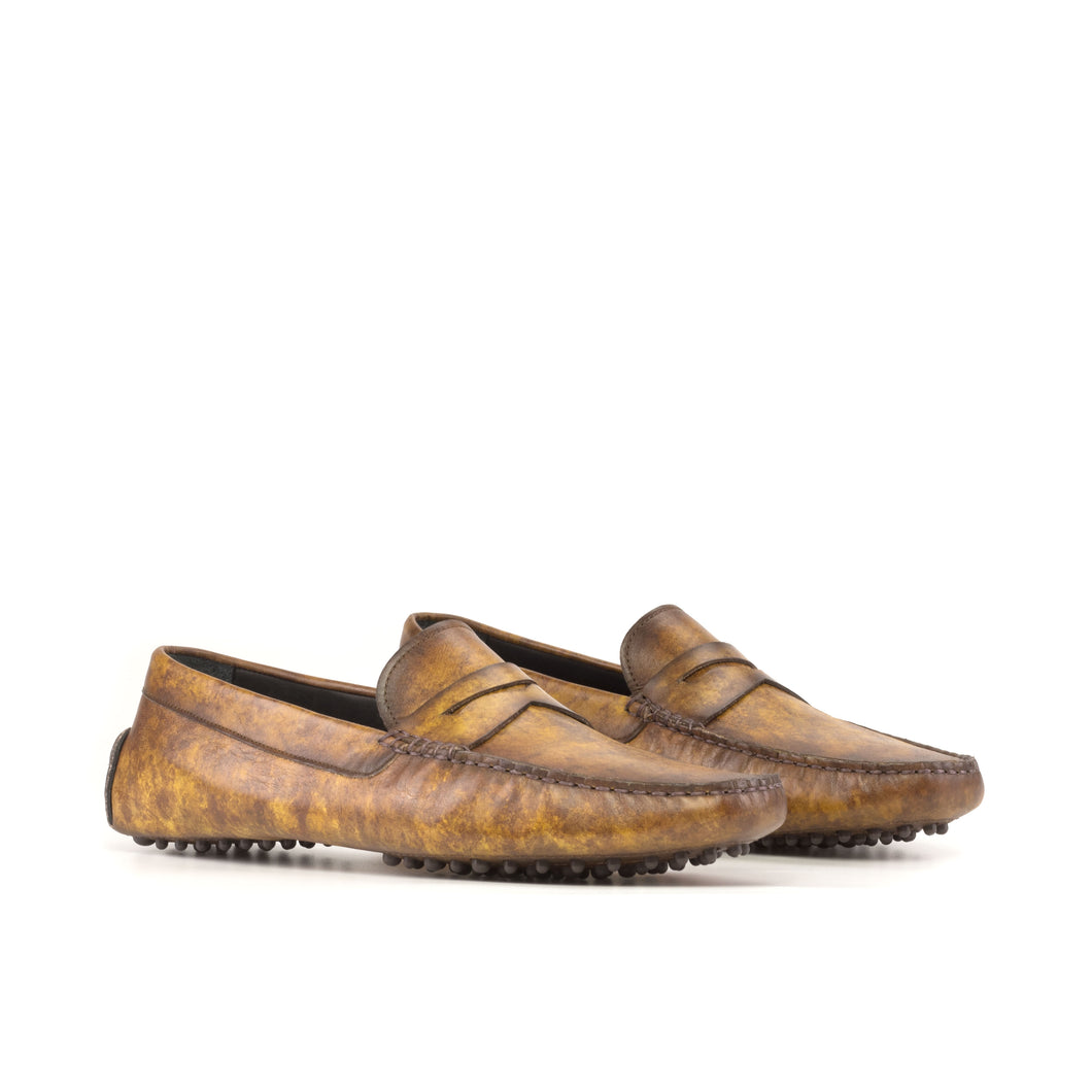 Cognac Marbled Patina Leather Driving Shoes