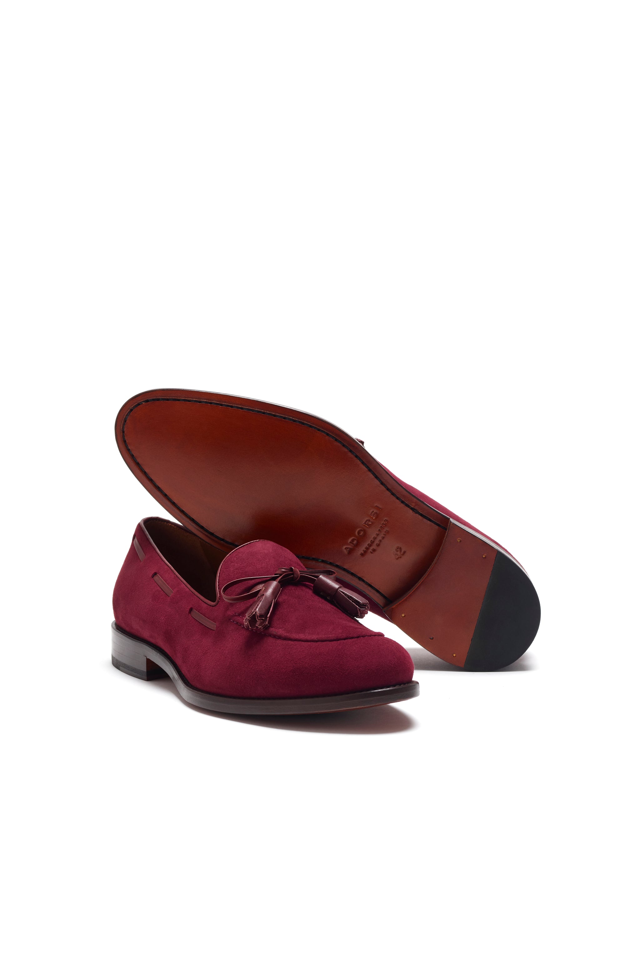 Wine Suede Laced Tassel Loafer - Customize Your Loafers – ADORSI display picture 2