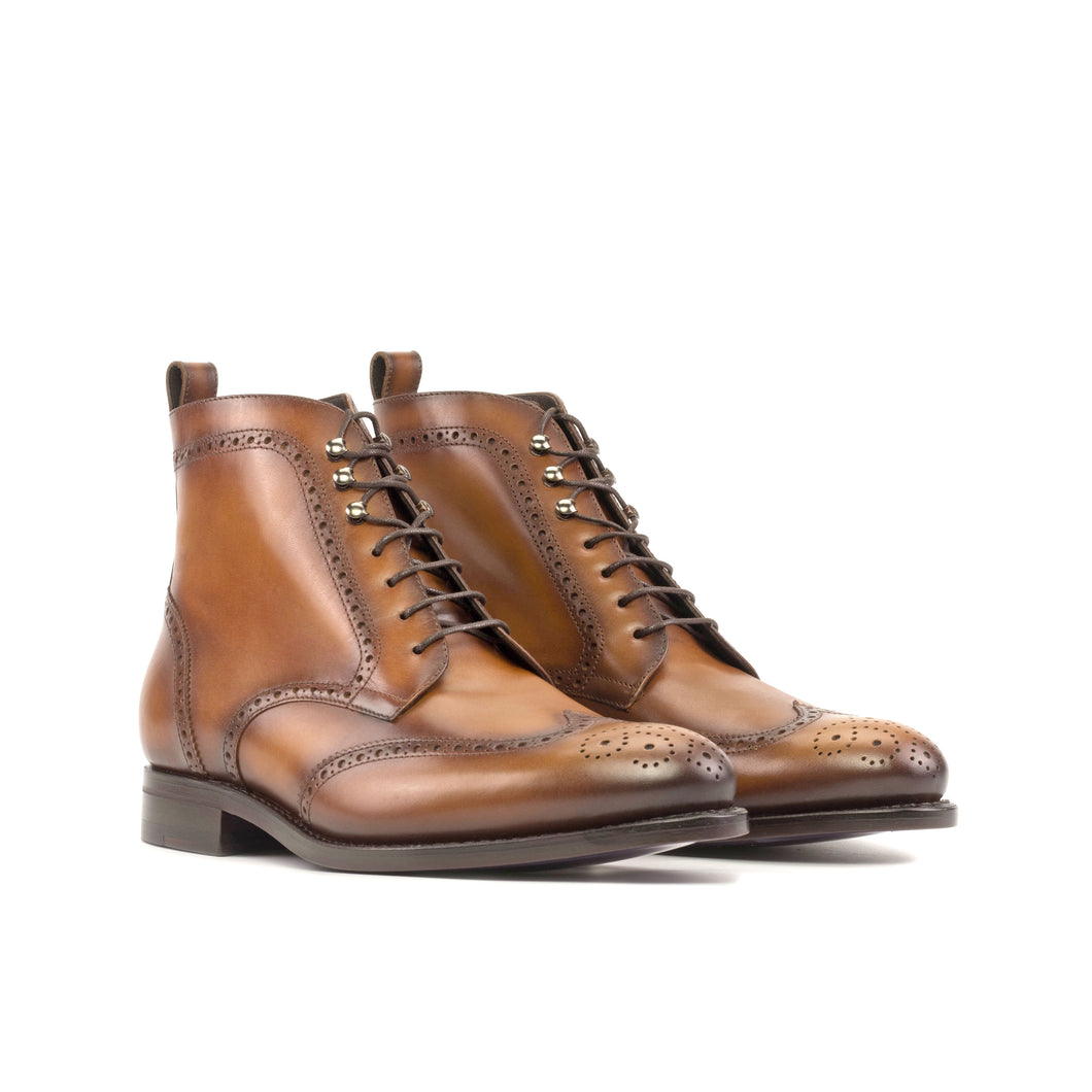 Cognac Calf Leather Brogue Boots