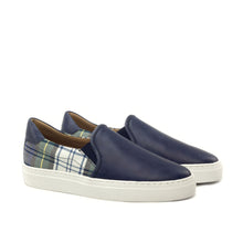 Load image into Gallery viewer, Navy Calf &amp; Tartan Fabric Slip-on Sneakers
