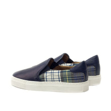 Load image into Gallery viewer, Navy Calf &amp; Tartan Fabric Slip-on Sneakers
