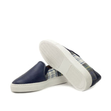 Load image into Gallery viewer, Navy Calf &amp; Tartan Fabric Slip-on Sneakers
