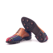 Load image into Gallery viewer, Cognac Calf &amp; Tartan Fabric Saddle Golf Shoes
