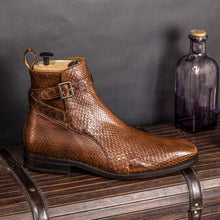 Load image into Gallery viewer, Brown Exotic Python Jodhpur Boots
