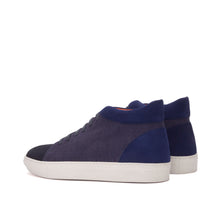 Load image into Gallery viewer, Navy Linen, Suede &amp; Leather High-Top Sneakers
