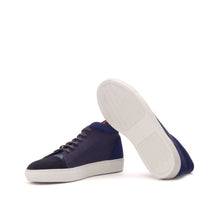 Load image into Gallery viewer, Navy Linen, Suede &amp; Leather High-Top Sneakers
