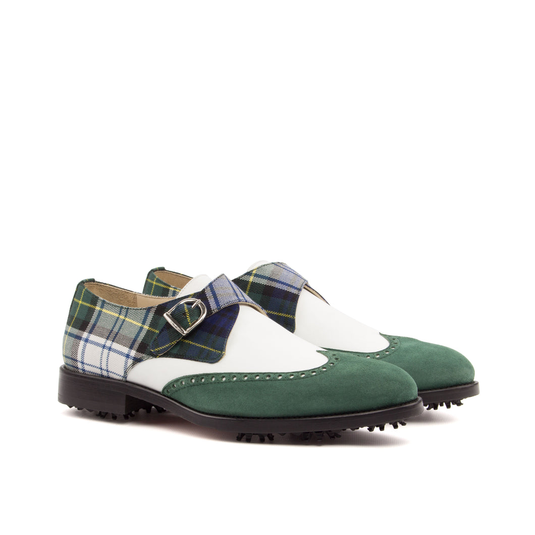Calf Leather, Tartan, & Suede Single Monk Golf Shoes