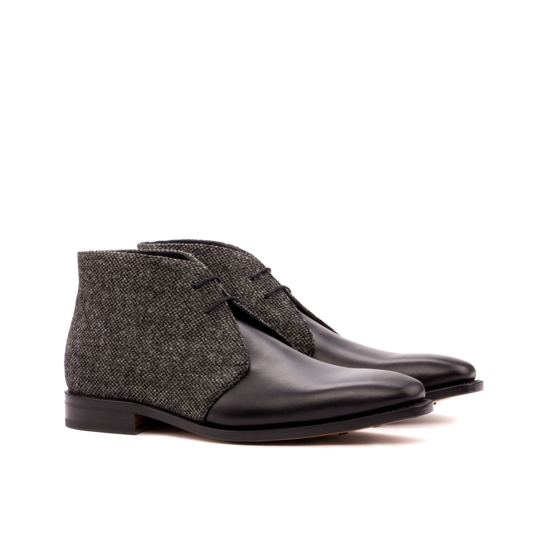 Black Calf Leather & Grey Fabric Chukka Boots
