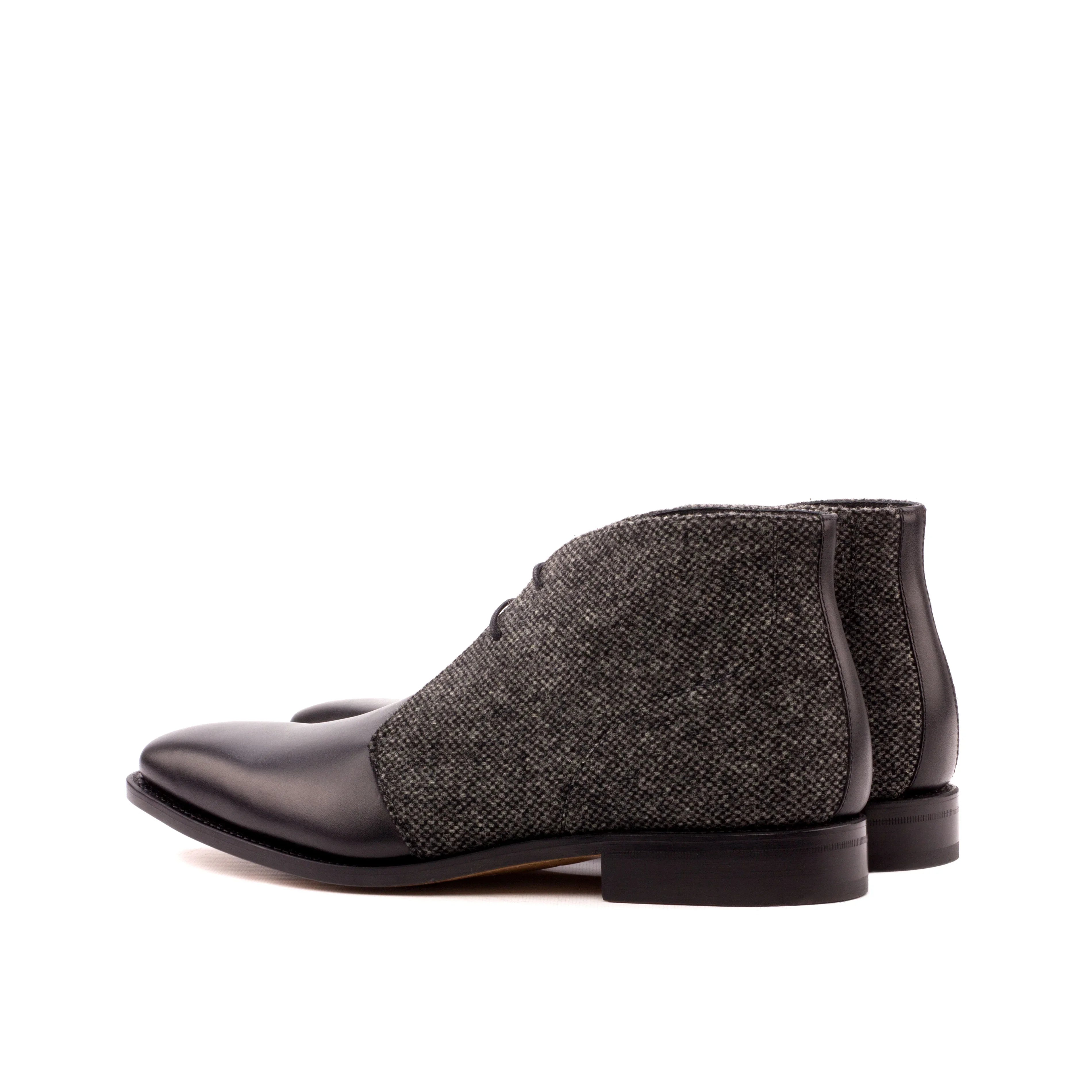 Black Calf Leather & Grey Fabric Chukka Boots