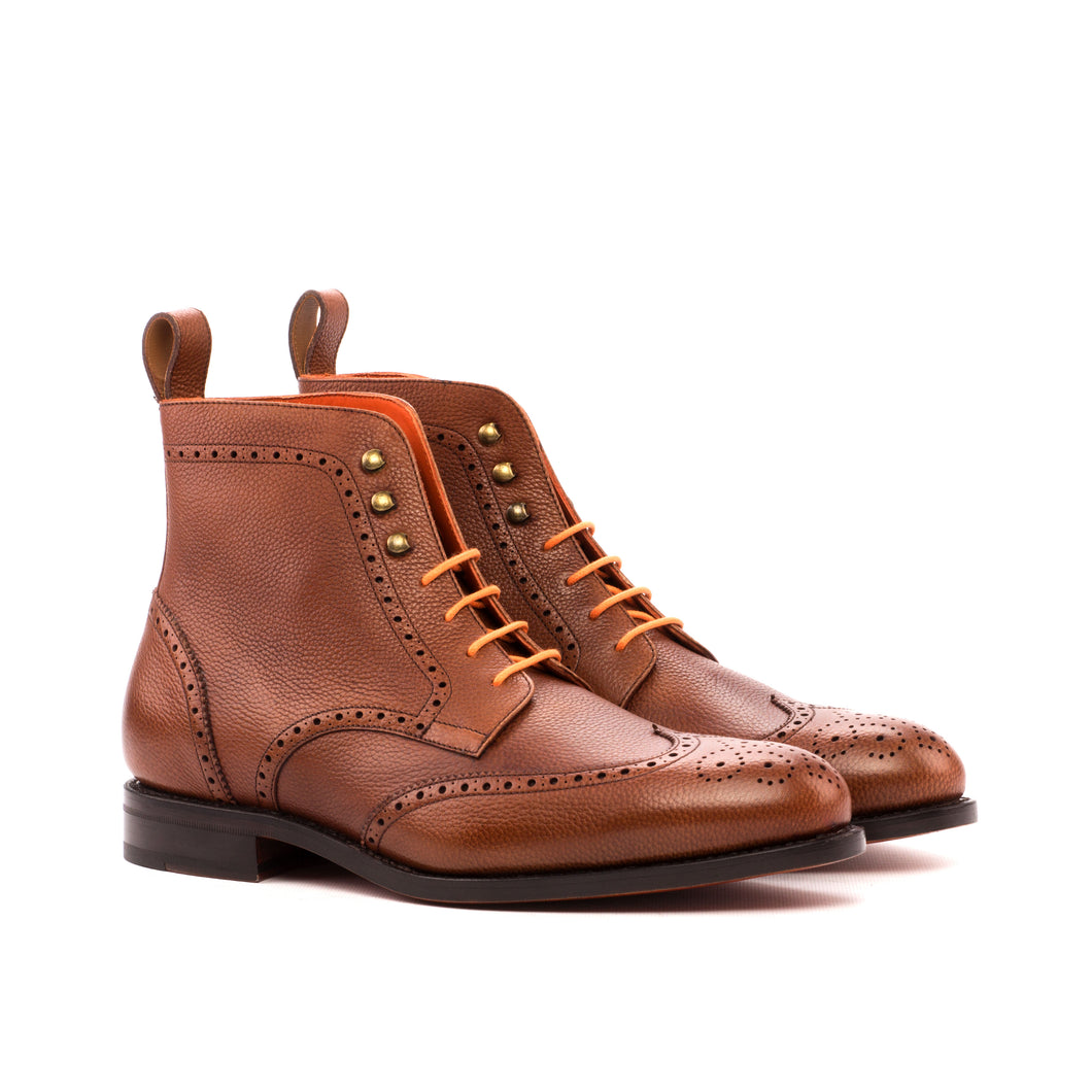 Medium Brown Full-Grain Leather Brogue Boots