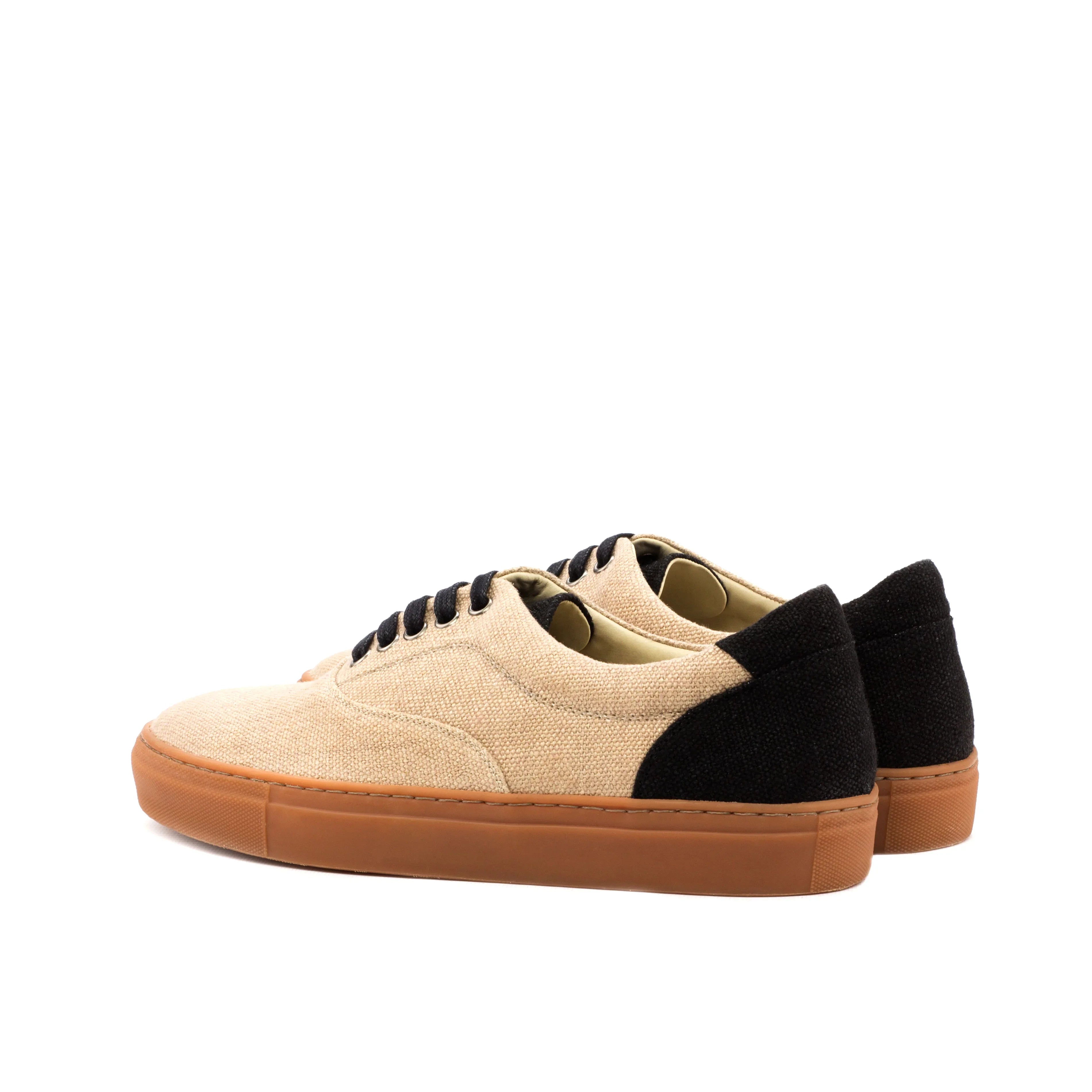 An ADORSI Beige & Black Linen Top-Sider Trainers with black soles.