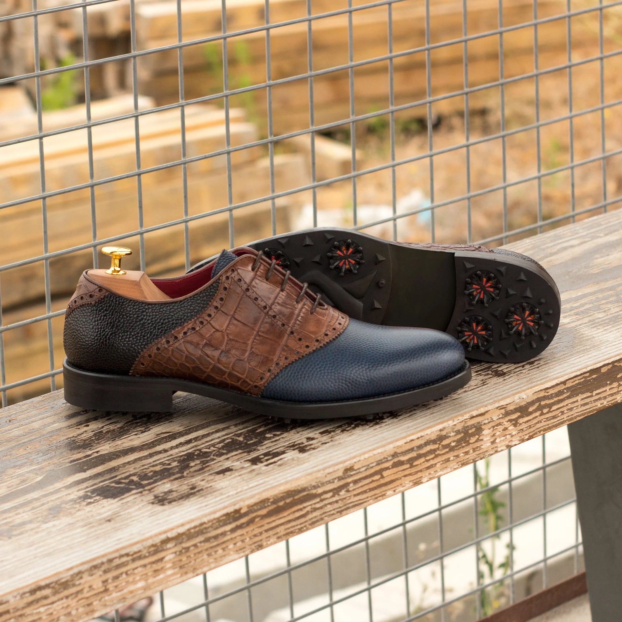 Navy, Brown & Black Saddle Golf Shoes - Customize Your Shoes 