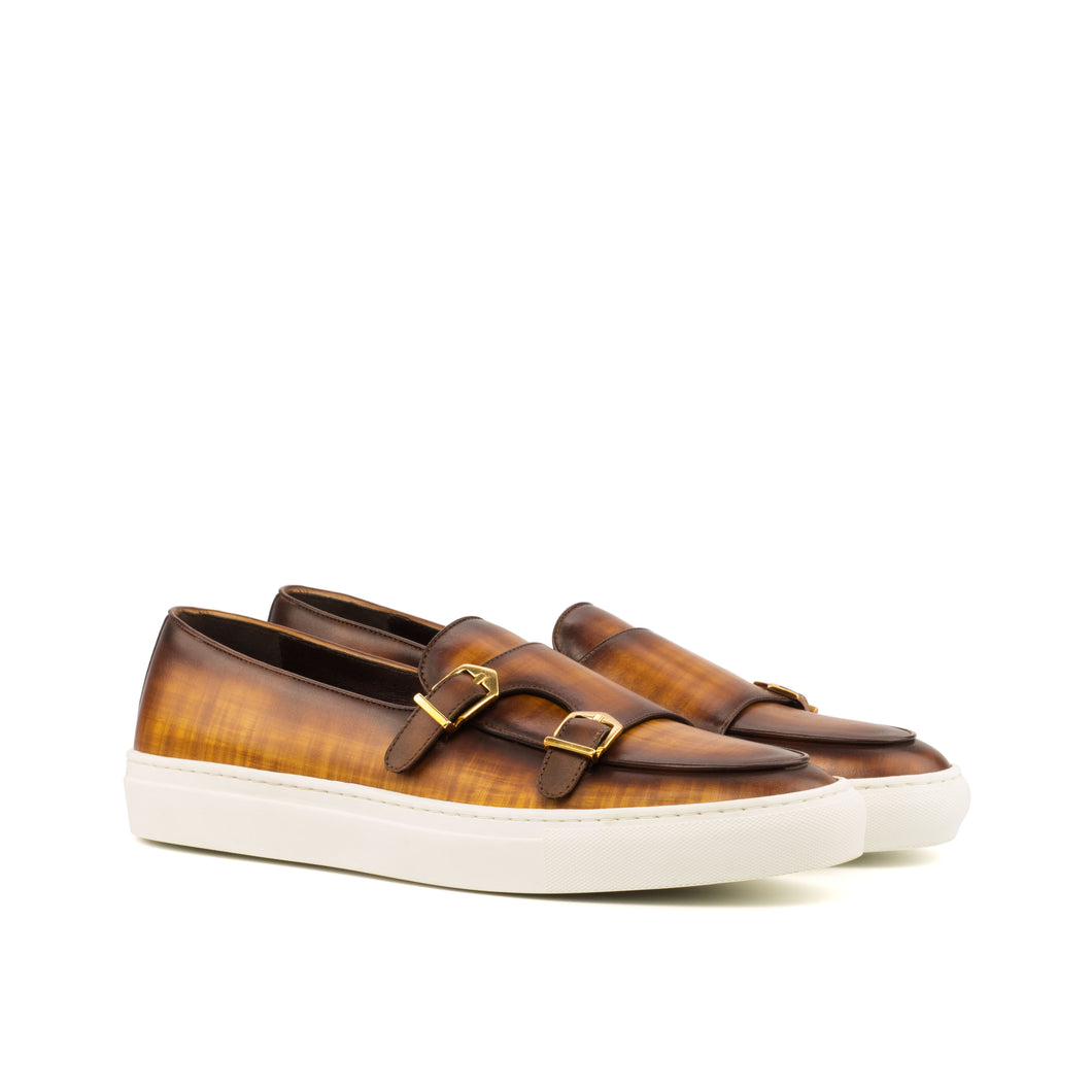 Cognac Papiro Patina Double-Monk Sneakers