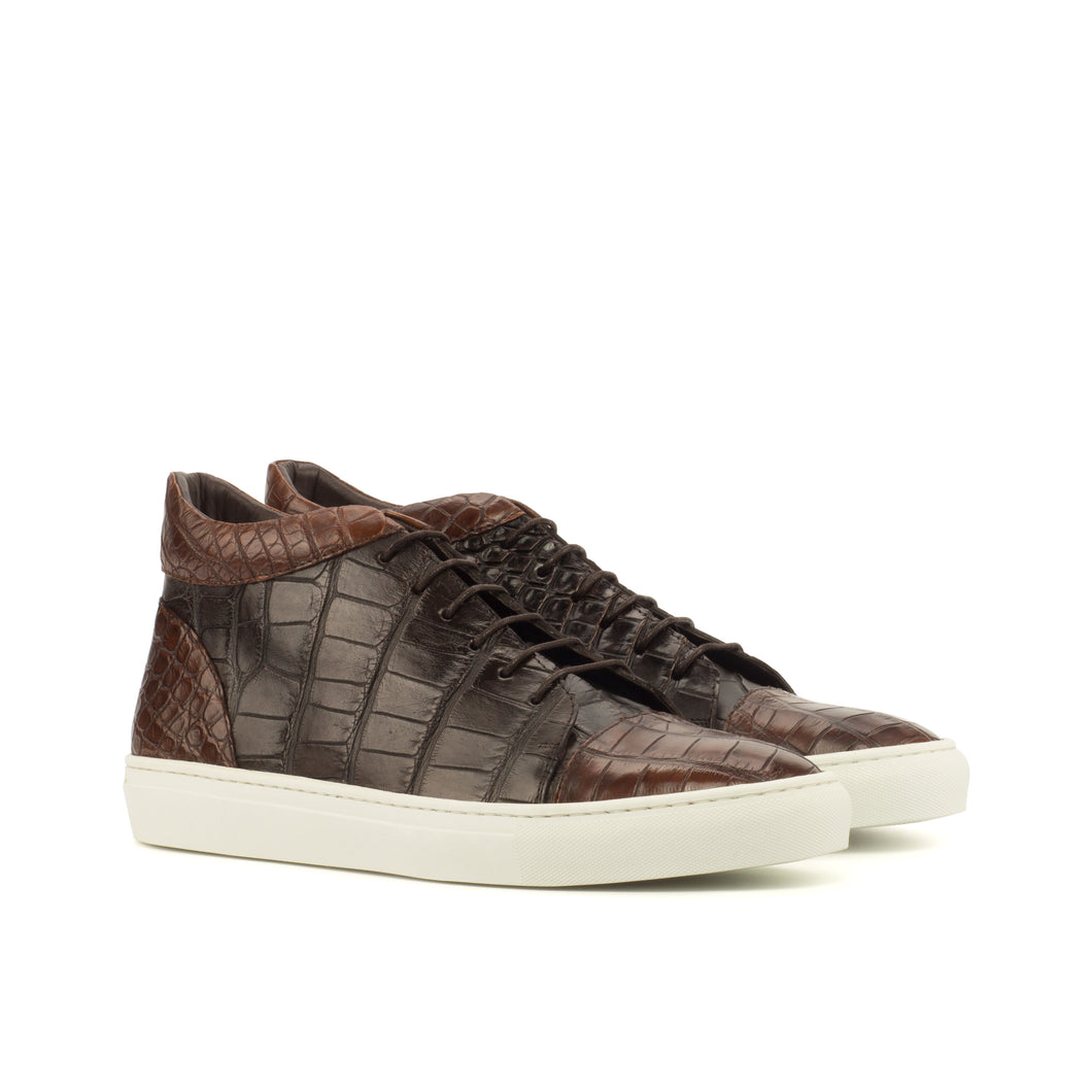 Brown Alligator High-Top Sneakers