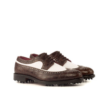 Load image into Gallery viewer, Brown Croco &amp; White Calf Leather Brogue Golf Shoes
