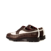 Load image into Gallery viewer, Brown Croco &amp; White Calf Leather Brogue Golf Shoes
