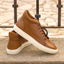 Load image into Gallery viewer, Cognac Calf Leather High-Top Sneakers

