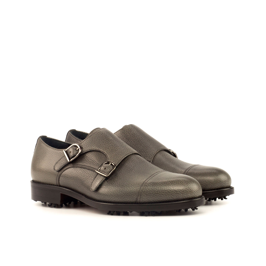 Grey Calf Leather & Suede Double Monk Golf Shoes