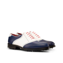 Load image into Gallery viewer, Blue &amp; White Calf Leather Saddle Golf Shoes
