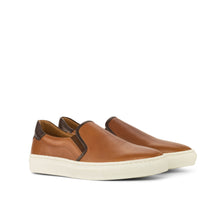 Load image into Gallery viewer, Cognac Full-Grain Leather Slip-On Sneakers
