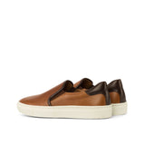 Cognac Full-Grain Leather Slip-On Sneakers