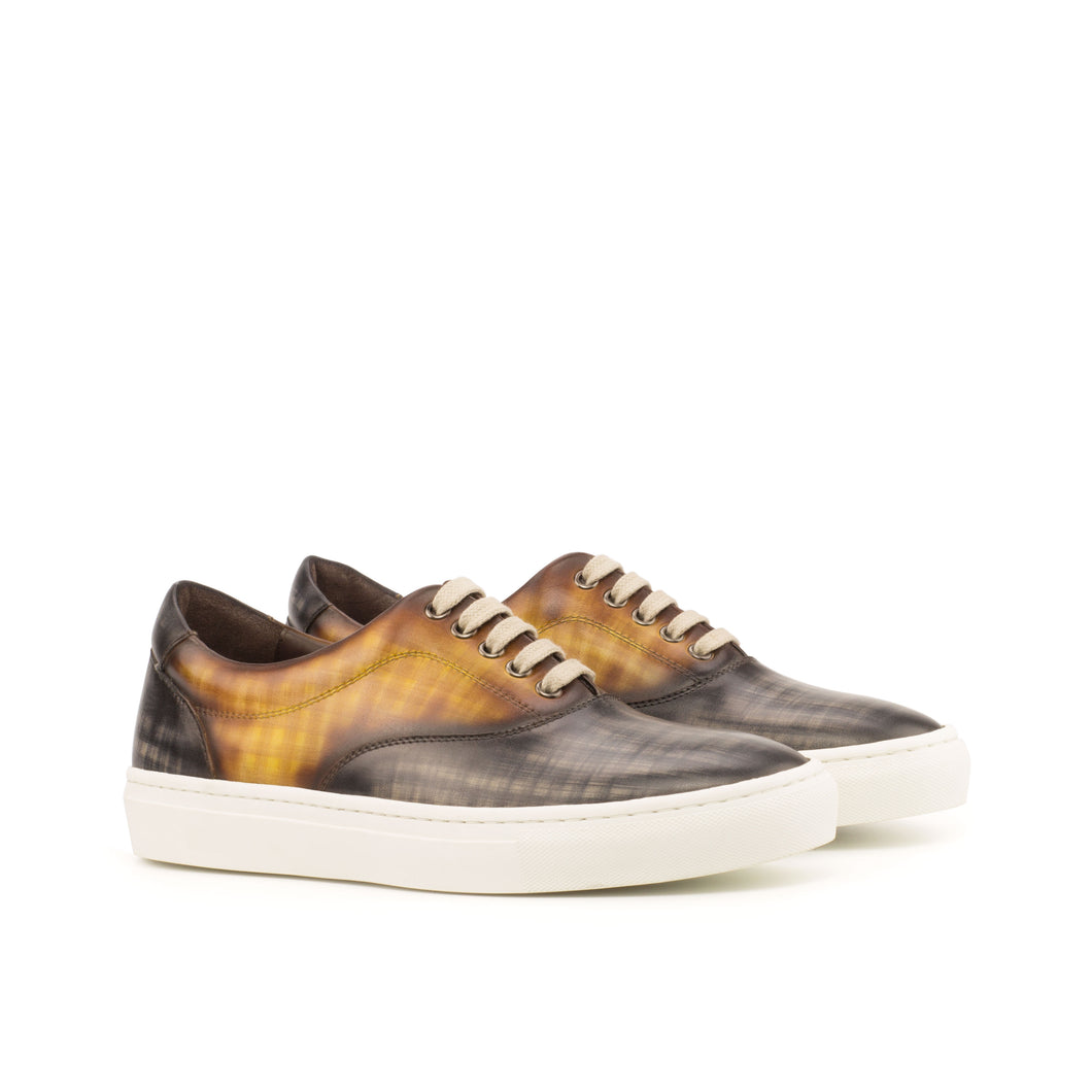 Grey & Cognac Patina Leather Top-Sider Trainers