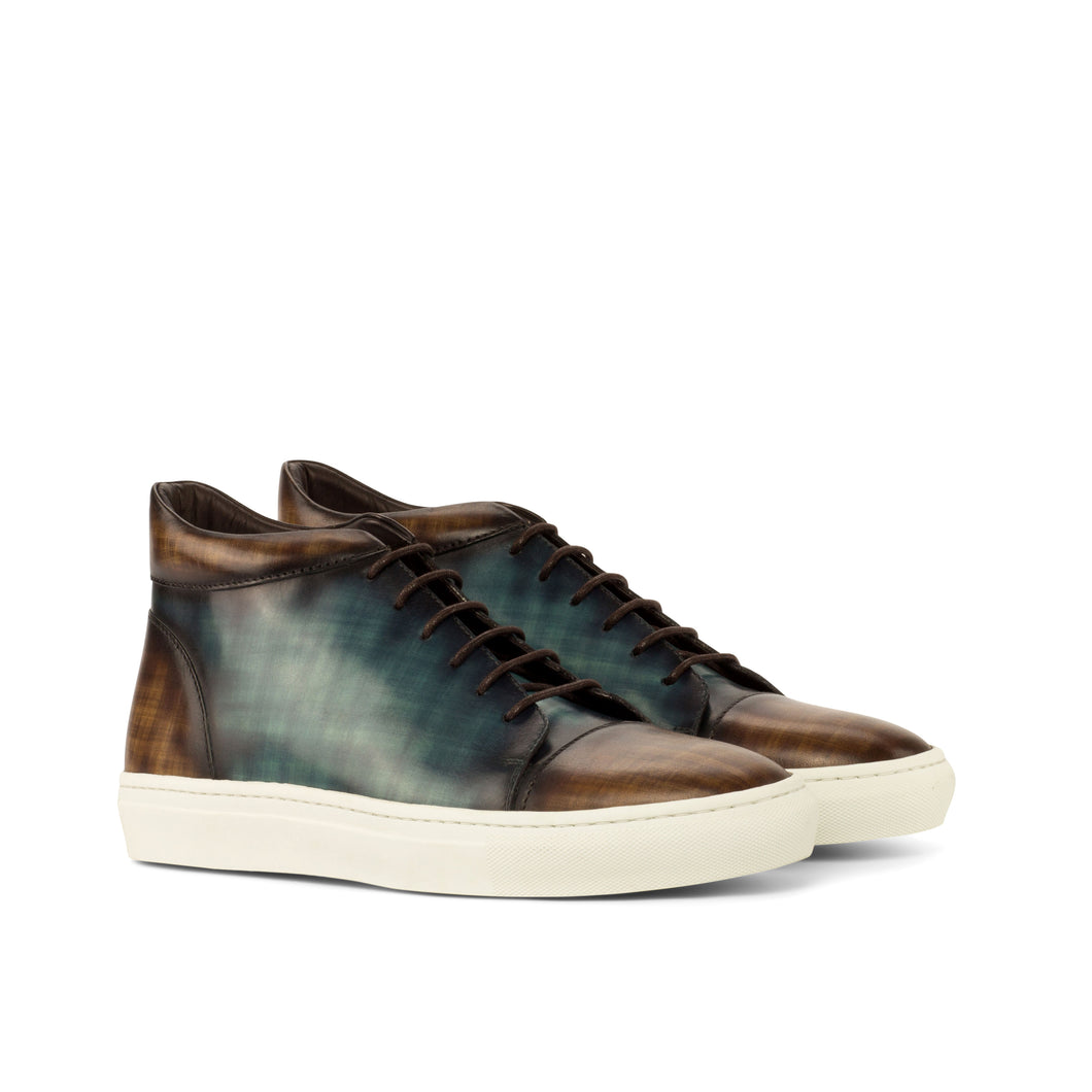 Turquoise & Brown Papiro Patina High-Top Sneakers