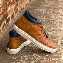 Load image into Gallery viewer, Cognac &amp; Navy Python High-Top Sneakers

