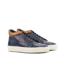 Load image into Gallery viewer, Navy &amp; Cognac Ostrich High-Top Sneakers
