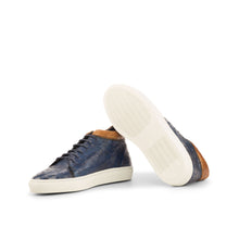 Load image into Gallery viewer, Navy &amp; Cognac Ostrich High-Top Sneakers
