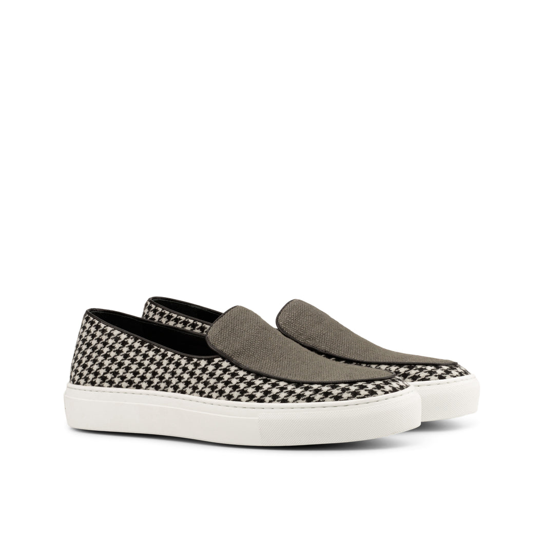 Houndstooth & Grey Linen Belgian Sneakers