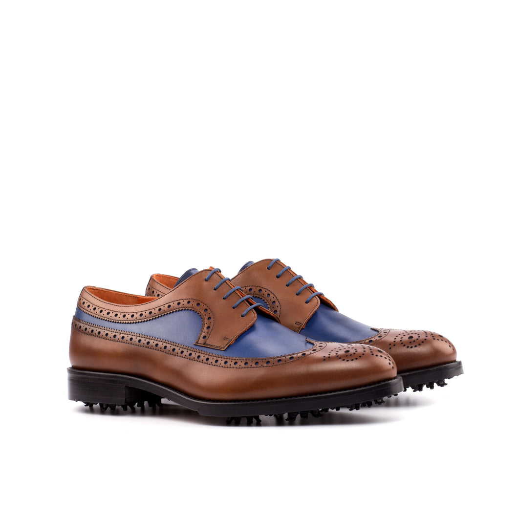Brown & Navy Calf Longwing Blucher Golf Shoes