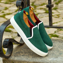 Load image into Gallery viewer, Green Suede Slip-On Sneakers
