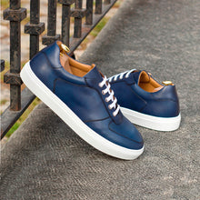 Load image into Gallery viewer, Navy Painted Calf Low-Top Sneakers
