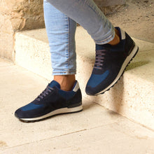 Load image into Gallery viewer, Navy Suede &amp; Mesh Jogger Sneakers
