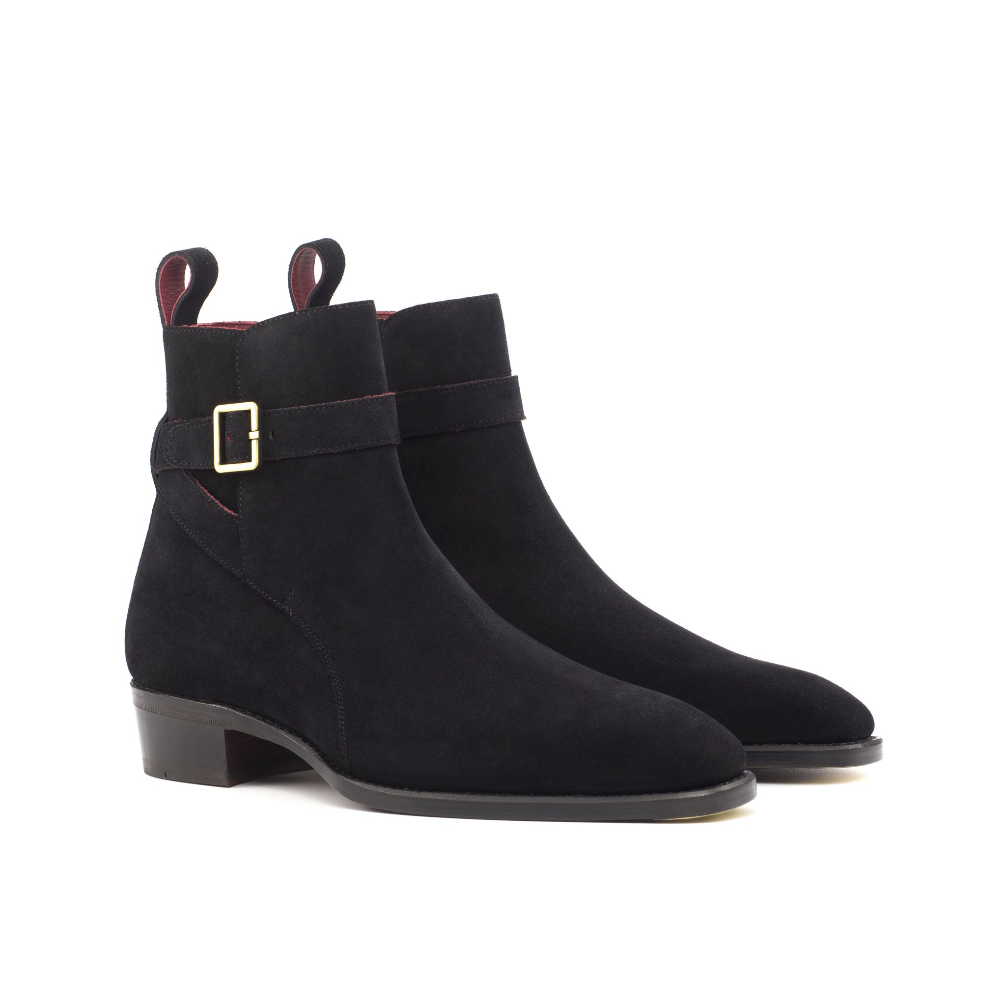 Bespoke Black Suede Jodhpur Boots fiddle waist soles Cuban heel ADORSI