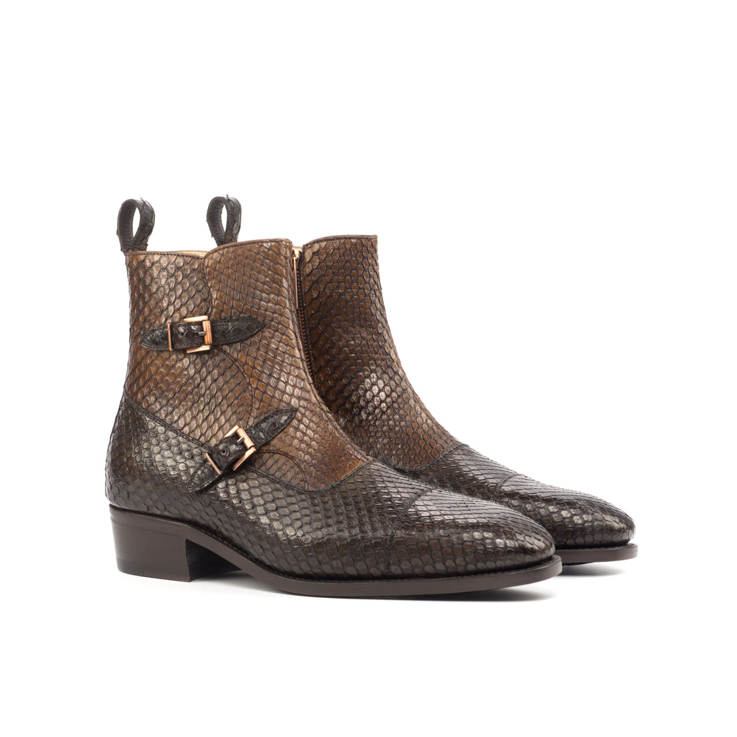 Dark & Medium Brown Python Double-Monk Boots