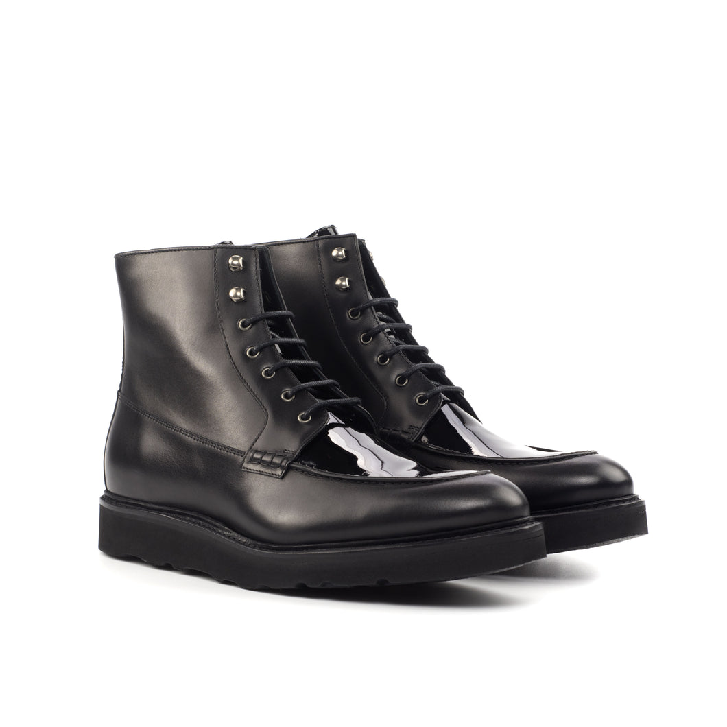 Black Box-Calf & Patent Leather Moc-Toe Boots