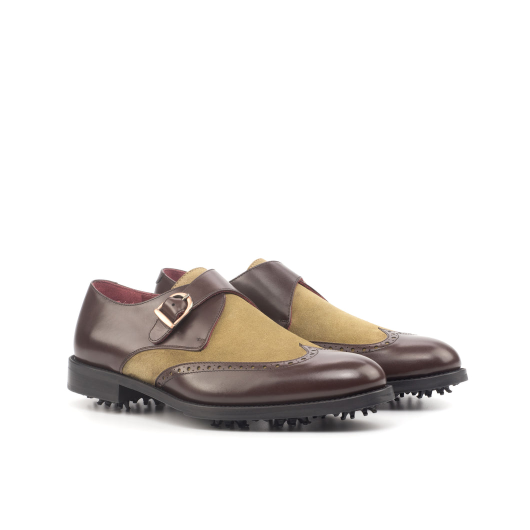 Brown Calf & Camel Suede Single Monk Golf Shoes