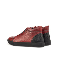 Load image into Gallery viewer, Red &amp; Black Ostrich Leather High-Top Sneakers
