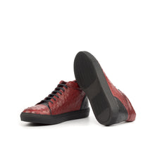 Load image into Gallery viewer, Red &amp; Black Ostrich Leather High-Top Sneakers
