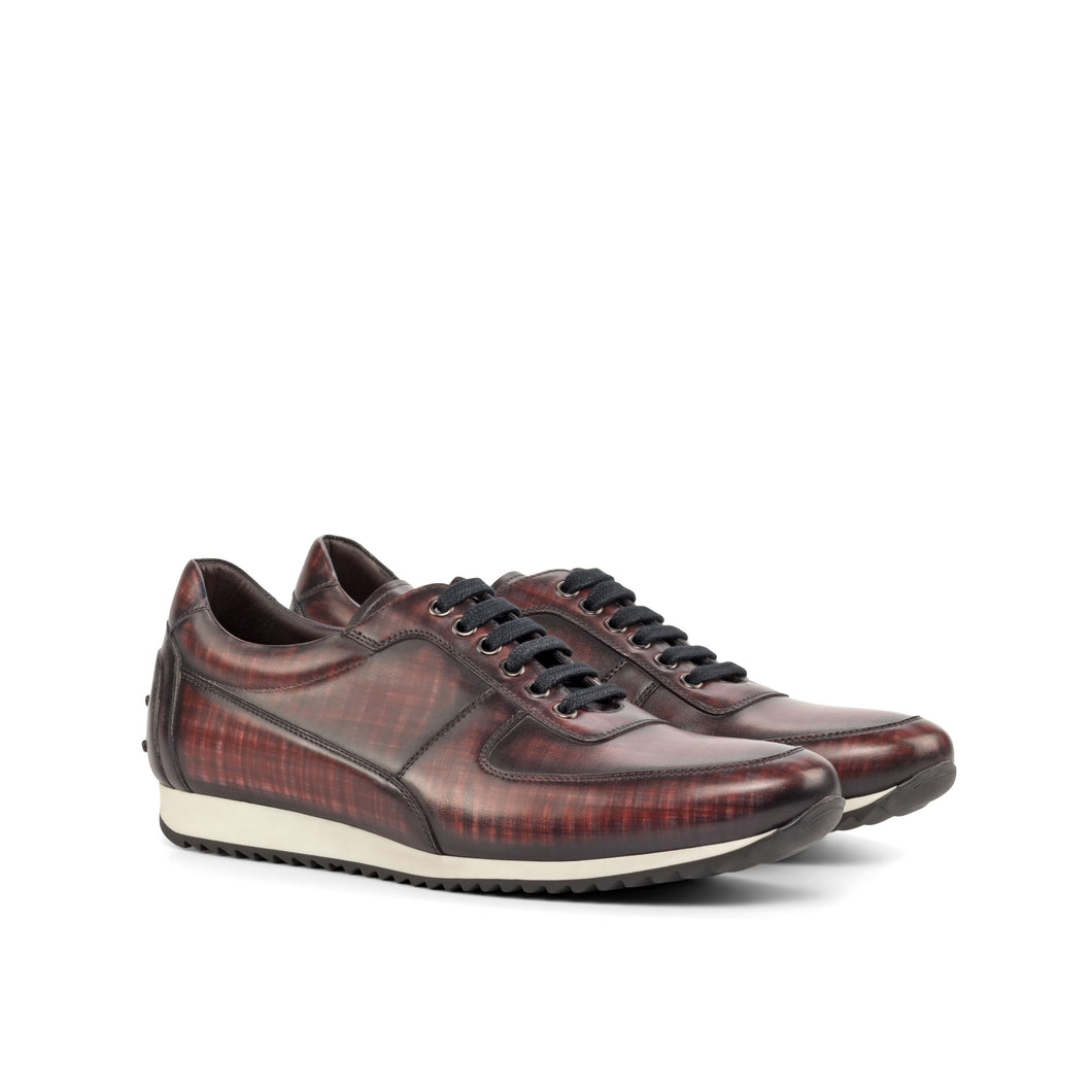 Burgundy Patina Leather Trainer Sneakers