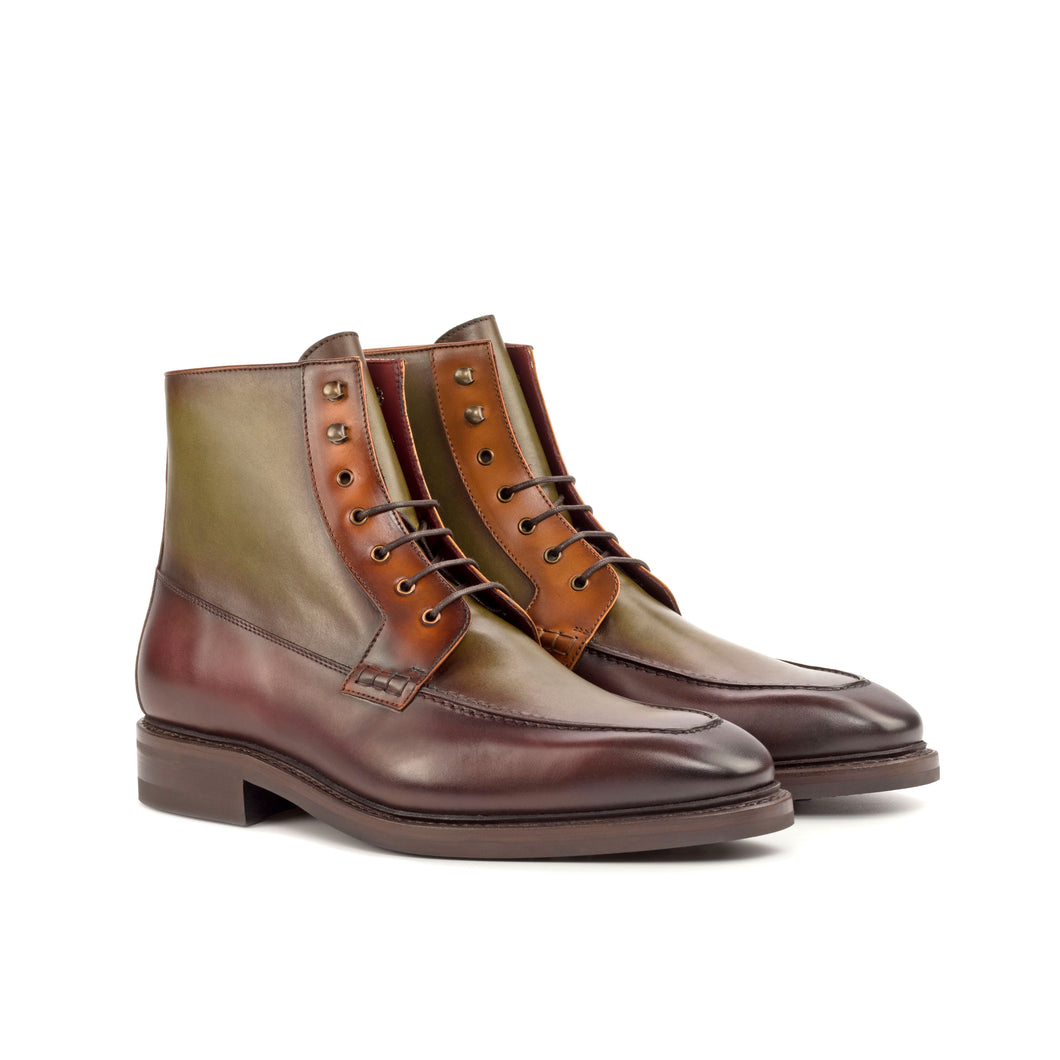 Painted Calf Leather Moc-Toe Boots