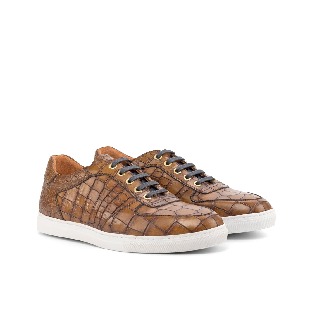 Brown Croco Leather Low-Top Sneakers